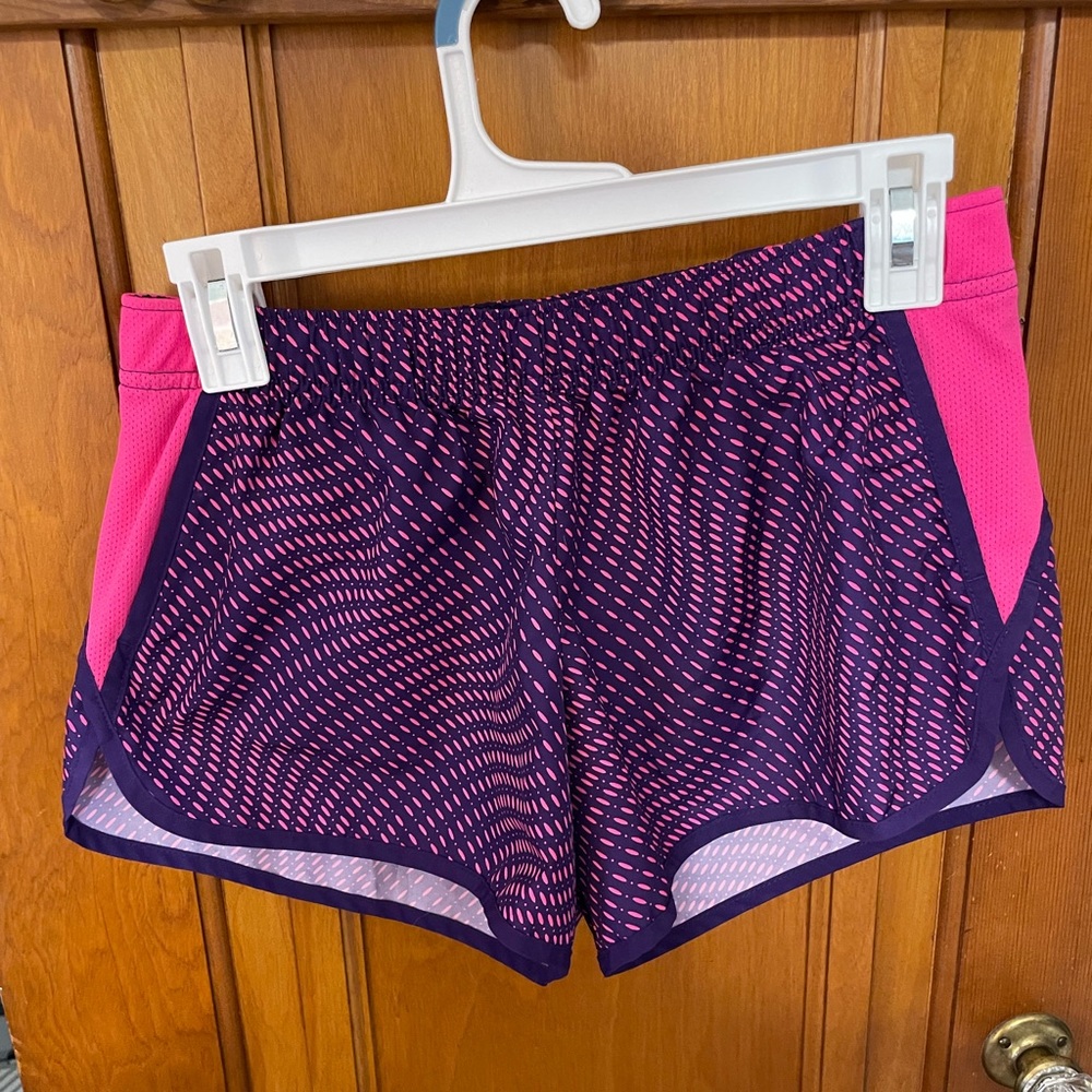 Purple and Pink Xersion Workout Shorts